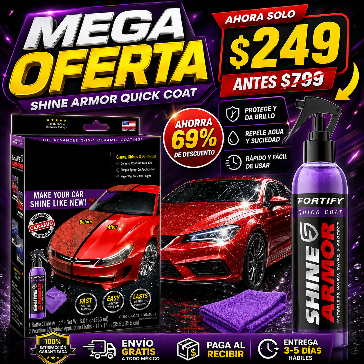 ✨ Recupera el Brillo de tu Auto y Elimina Rayones Superficiales – Spray Cerámico