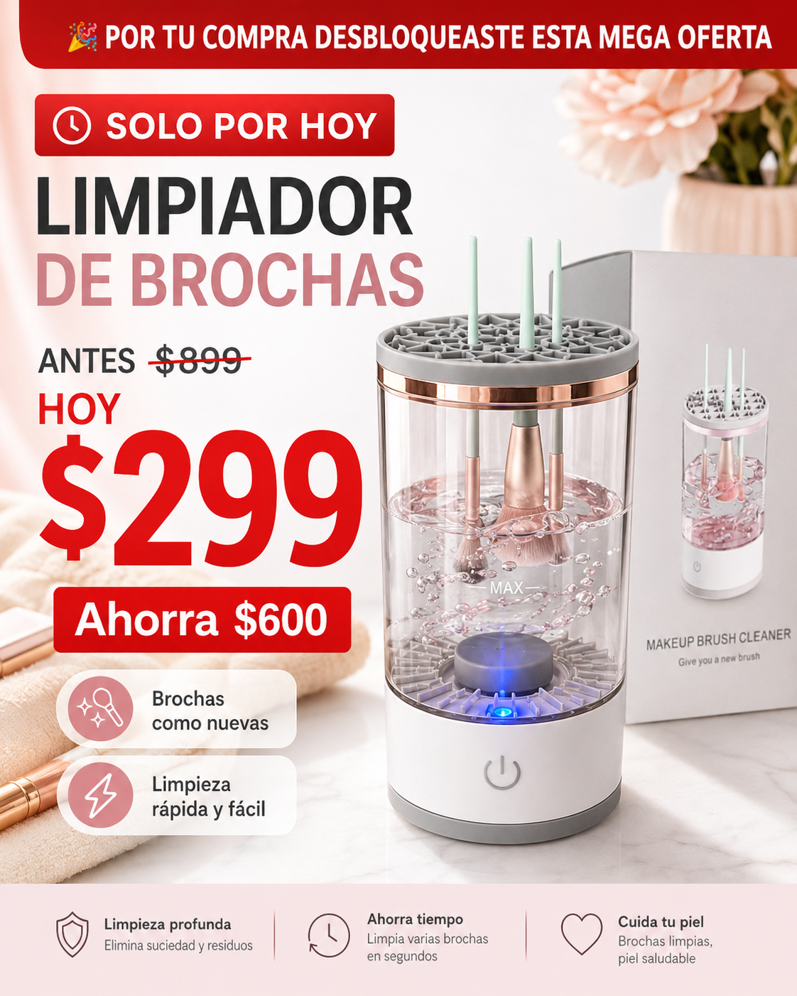 Limpiador de brochas de maquillaje