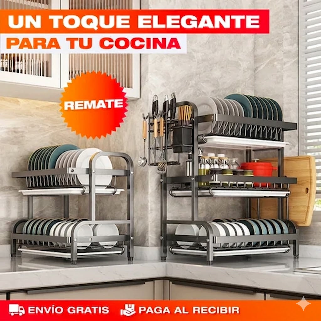 ESTANTE ESCURRIDOR PARA PLATOS DE 3 NIVELES (TAMAÑO GRANDE) 🔵
