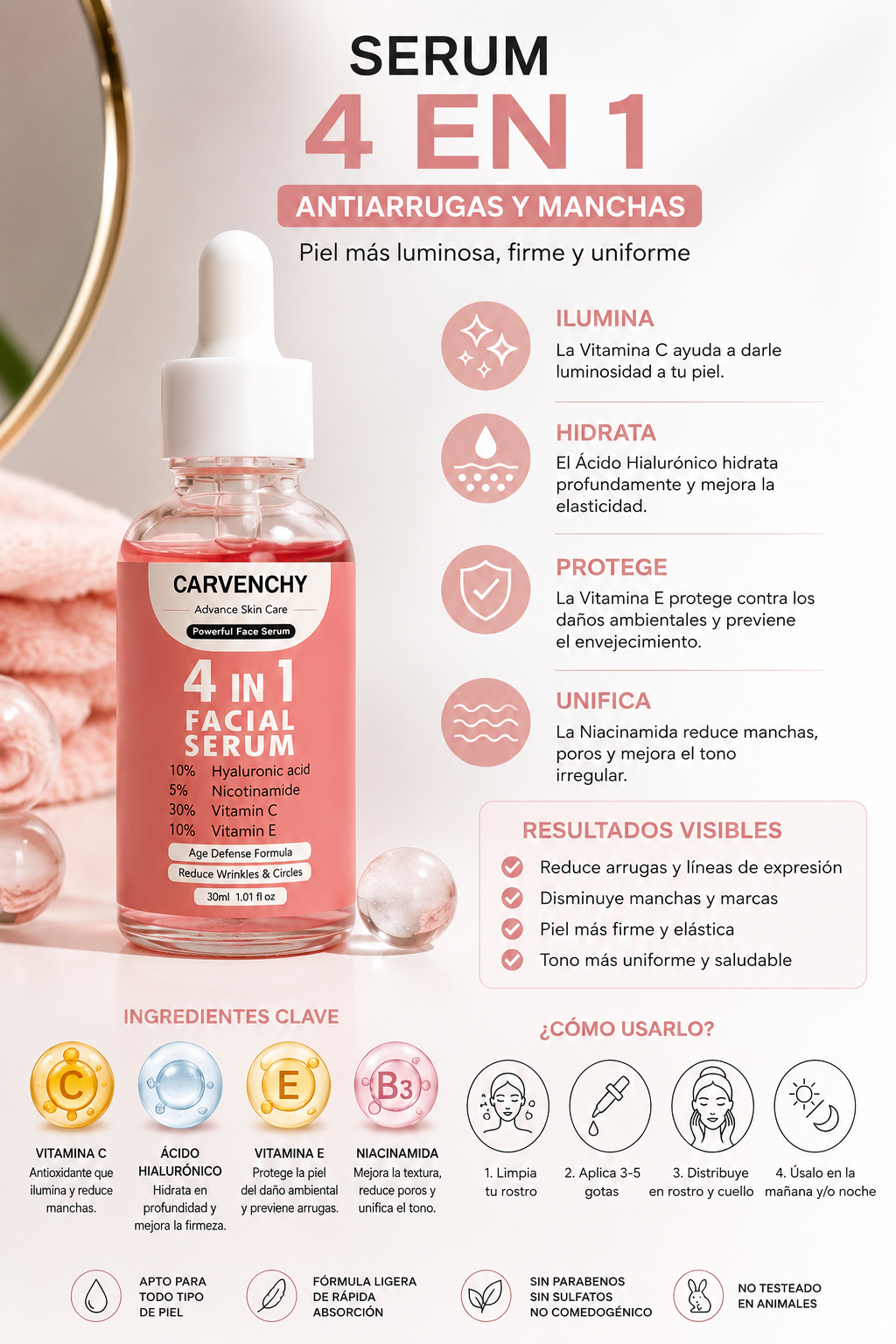 Serum 4 en 1 “Secreto Coreano” – Reduce arrugas y manchas | Producto original