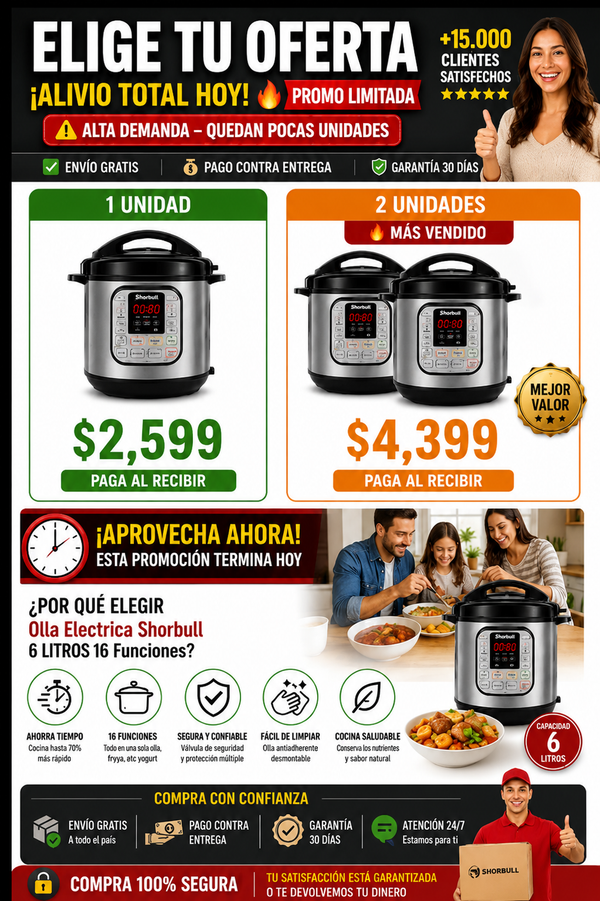 Olla Eléctrica Shorbull 6 Litros 16 Funciones Premium