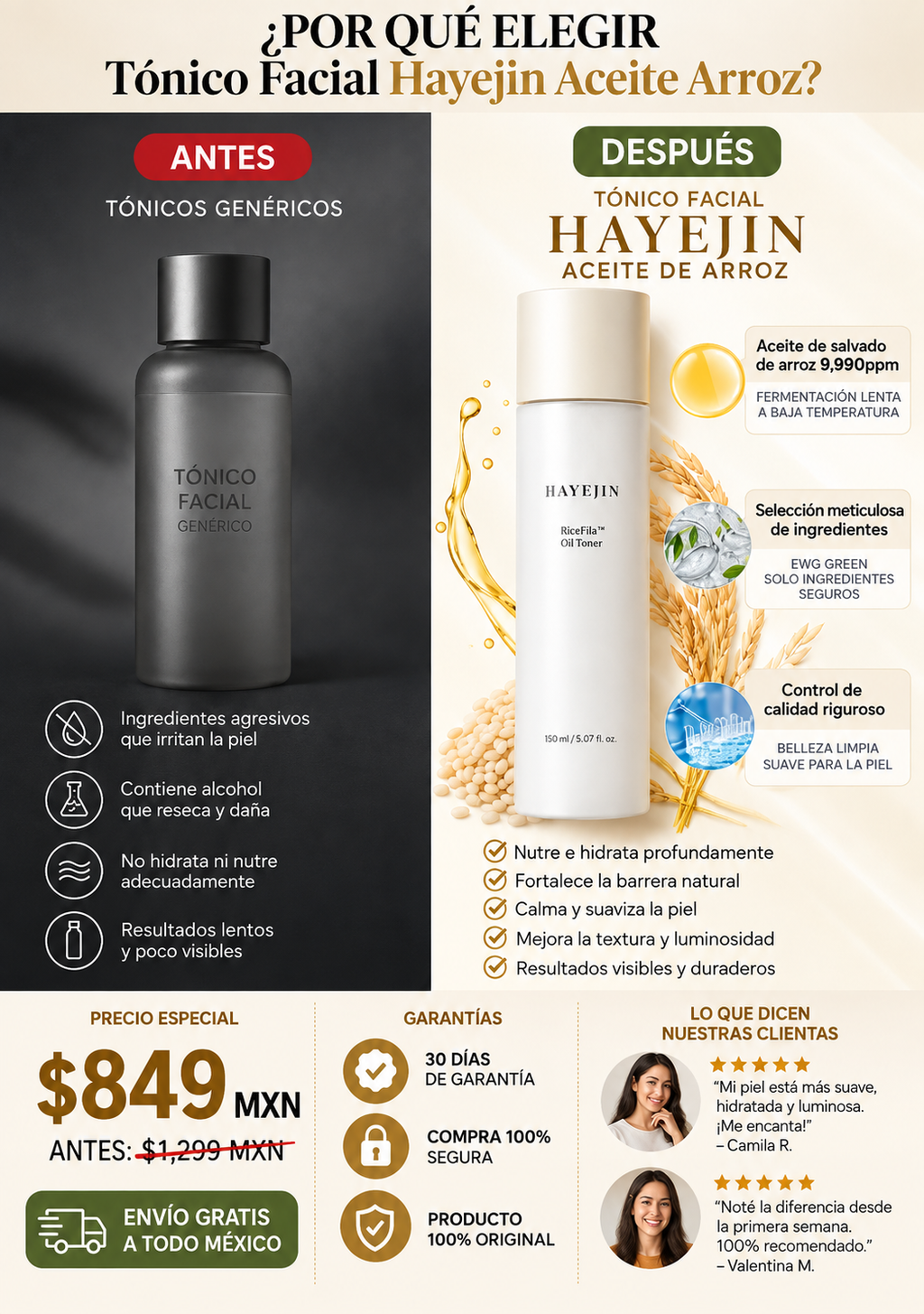 Tónico Facial Hayejin Aceite Arroz Hidratante Piel