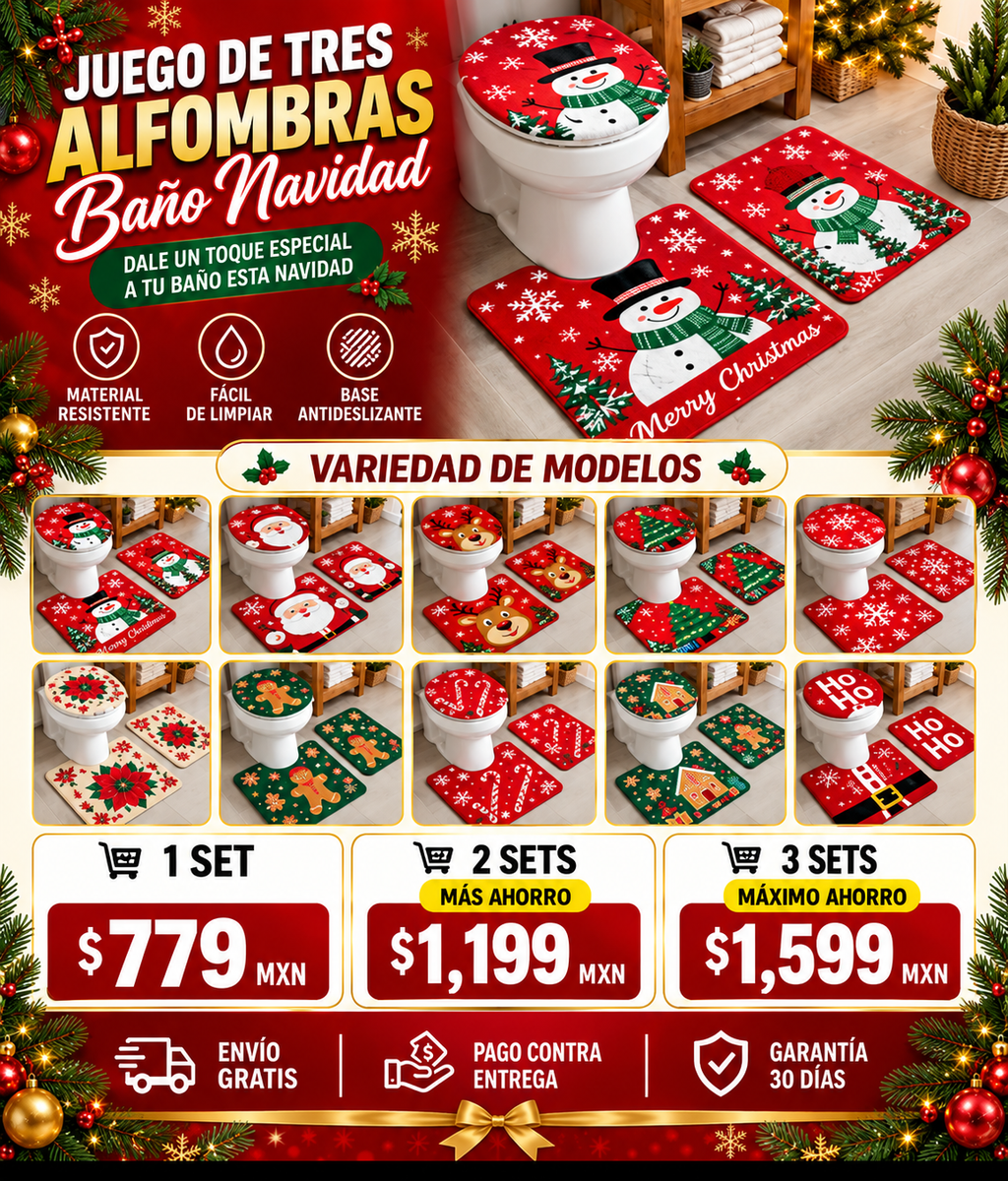 Alfombras Baño Navidad 3 Piezas Decorativas