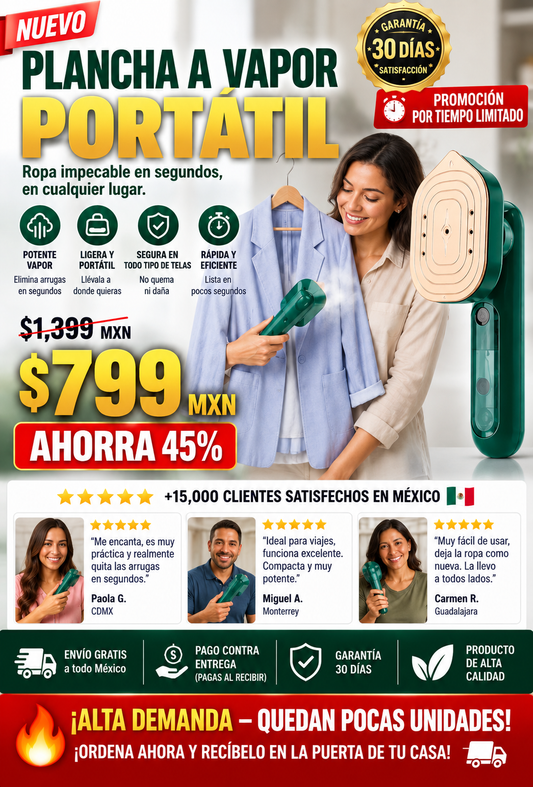 Plancha Vapor Portátil de Mano Premium Ropa