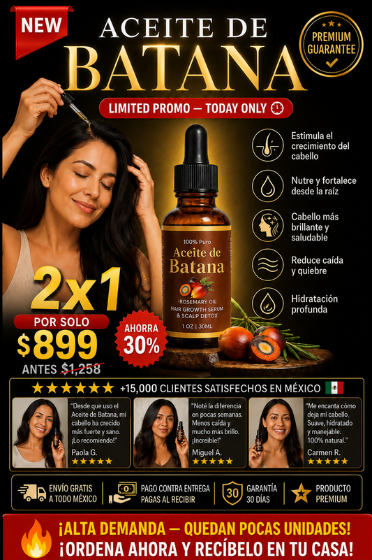 2x1 Aceite de Batana Puro – Fortalece tu Cabello Débil y Ayuda a Reducir la Caída
