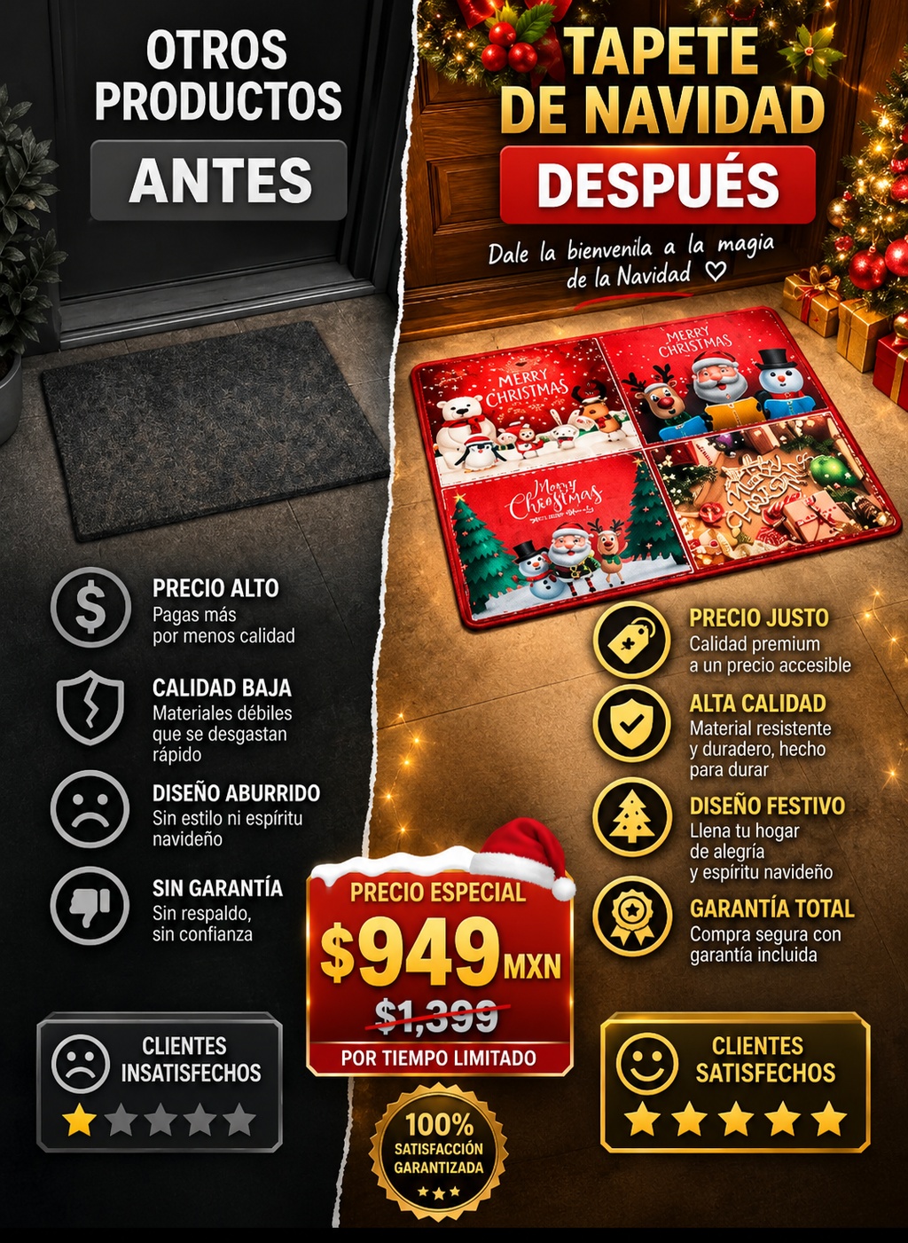Tapete Navideño Antideslizante Premium Decoración