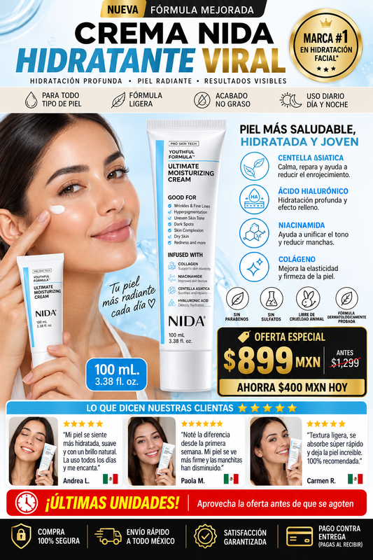 Crema Hidratante Nida Viral Piel Suave Brillante