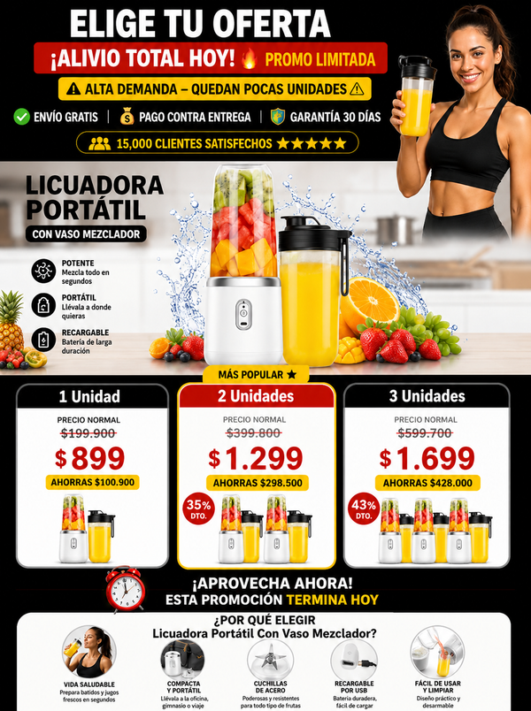 Licuadora Portátil Batidora USB Recargable Vaso