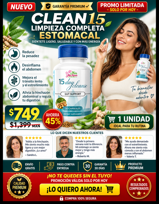 Limpieza Estomacal Completa Clean15 Efectiva Garantizada