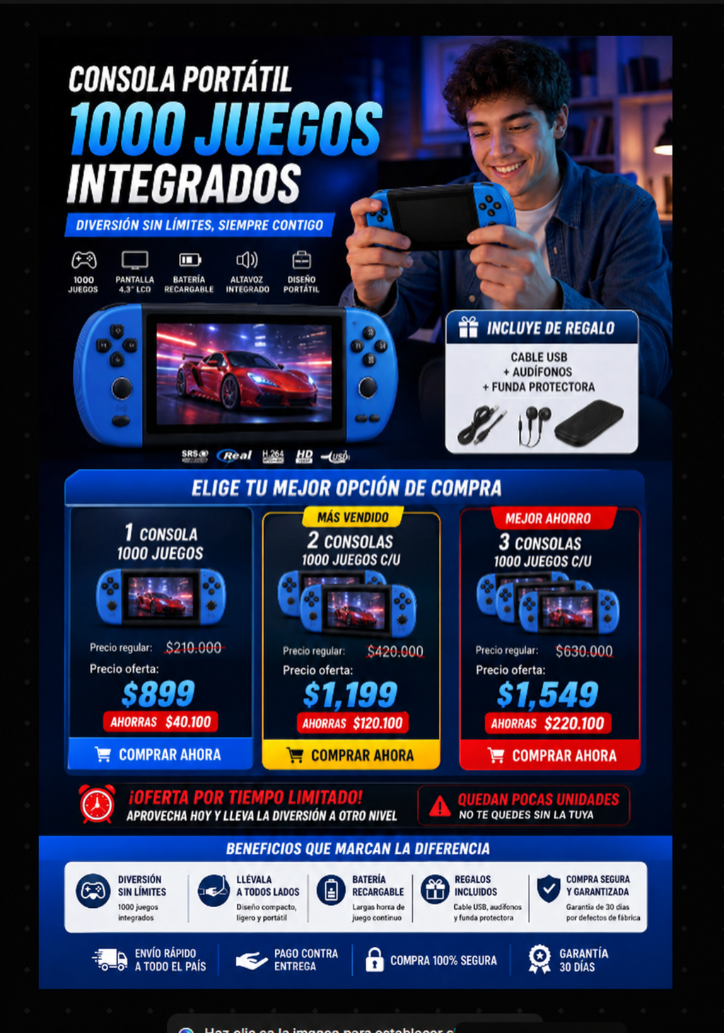 Consola Portátil 1000 Juegos Integrados Entrega Inmediata