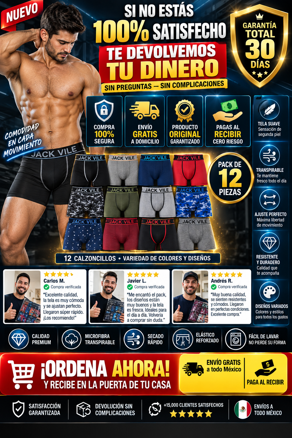 Boxer Caballero Pack 12 Piezas Microfibra Suave