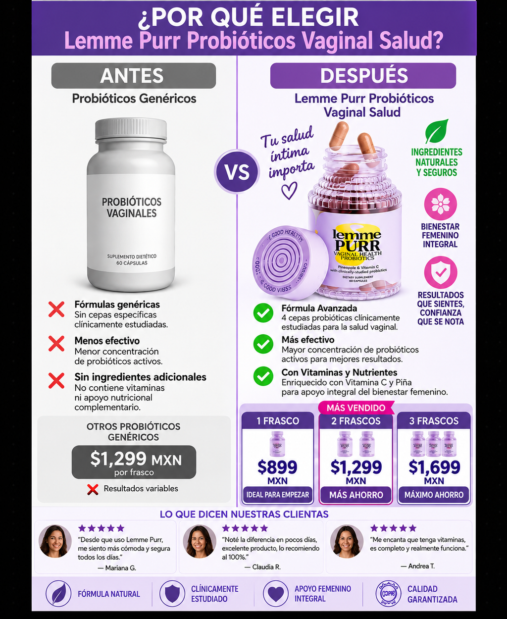 Lemme Purr Probióticos Vaginales Salud Íntima Femenina