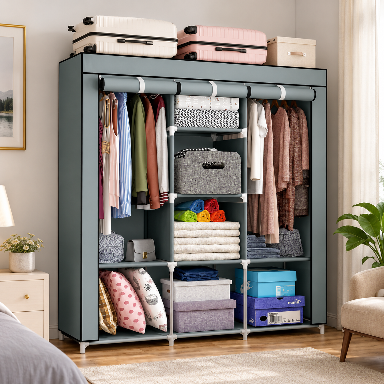 Closet Armable Portátil® — 3 Cuerpos + 8 Compartimentos Tela Impermeable