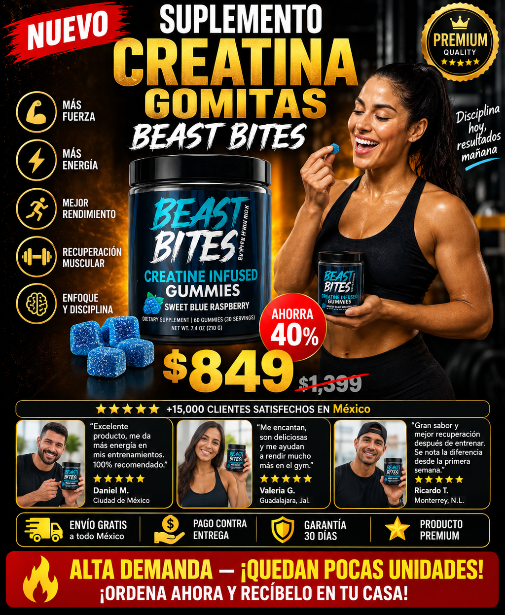Creatina Beast Bites Gomitas Fuerza Muscular Pura