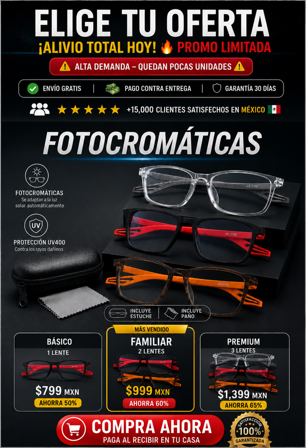 Lentes Fotocromáticos Flexibles Premium Protección Solar