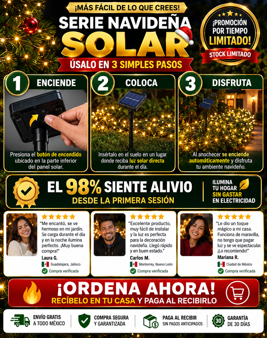 Serie Navideña Solar LED Exterior Impermeable