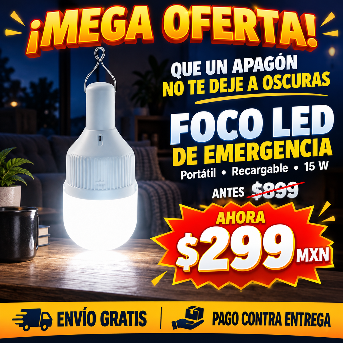 Foco LED de Emergencia Portátil 15w