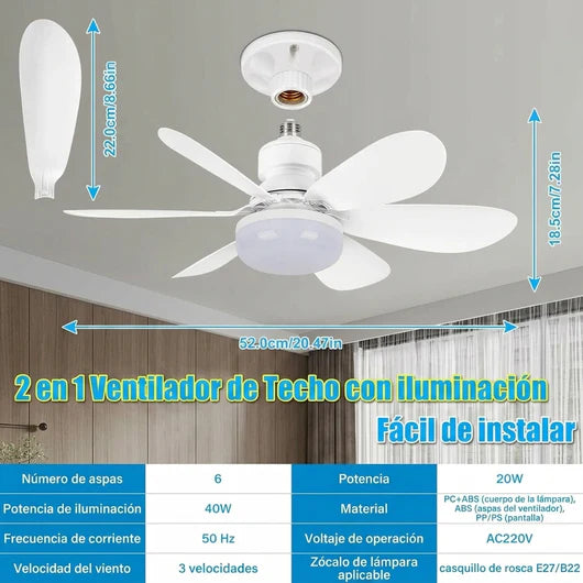 Lámpara Ventilador de Techo Revoluciona tu hogar con este ventilador de techo inteligente