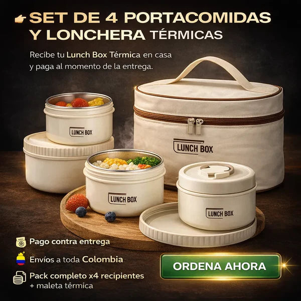 LUNCH BOX: 4 Loncheras Térmicas + Maleta