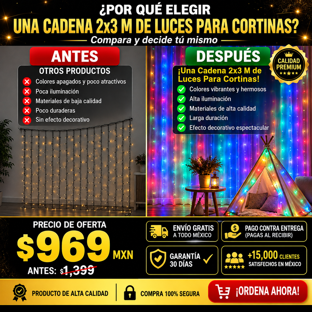 Cadena Luces Led Cortina 2x3m Decoración Navidad