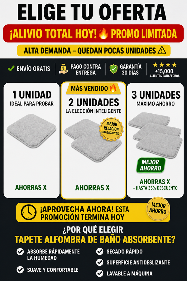 Tapete Baño Absorbente Premium Antideslizante Suave