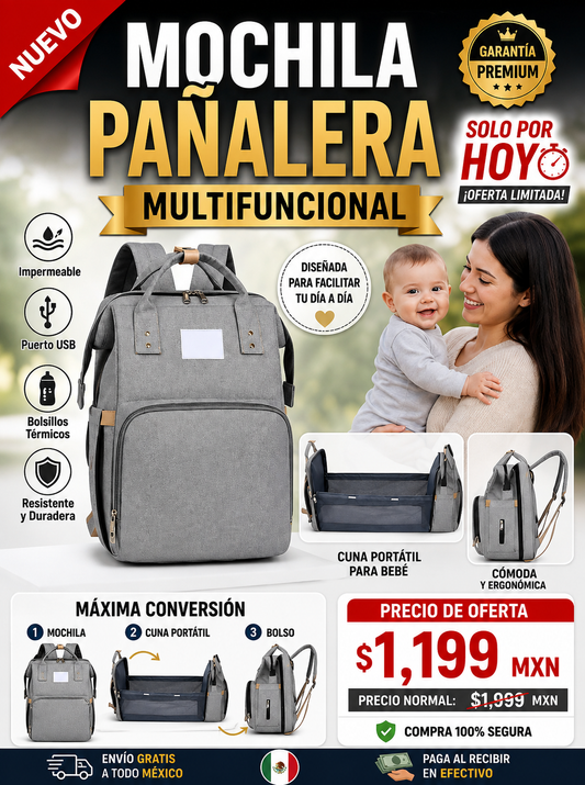Mochila Pañalera 3 en 1 Multifuncional Impermeable