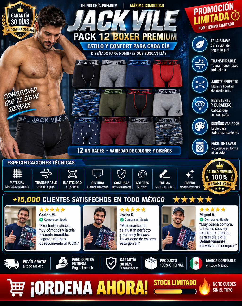 Boxer Caballero Pack 12 Piezas Microfibra Suave