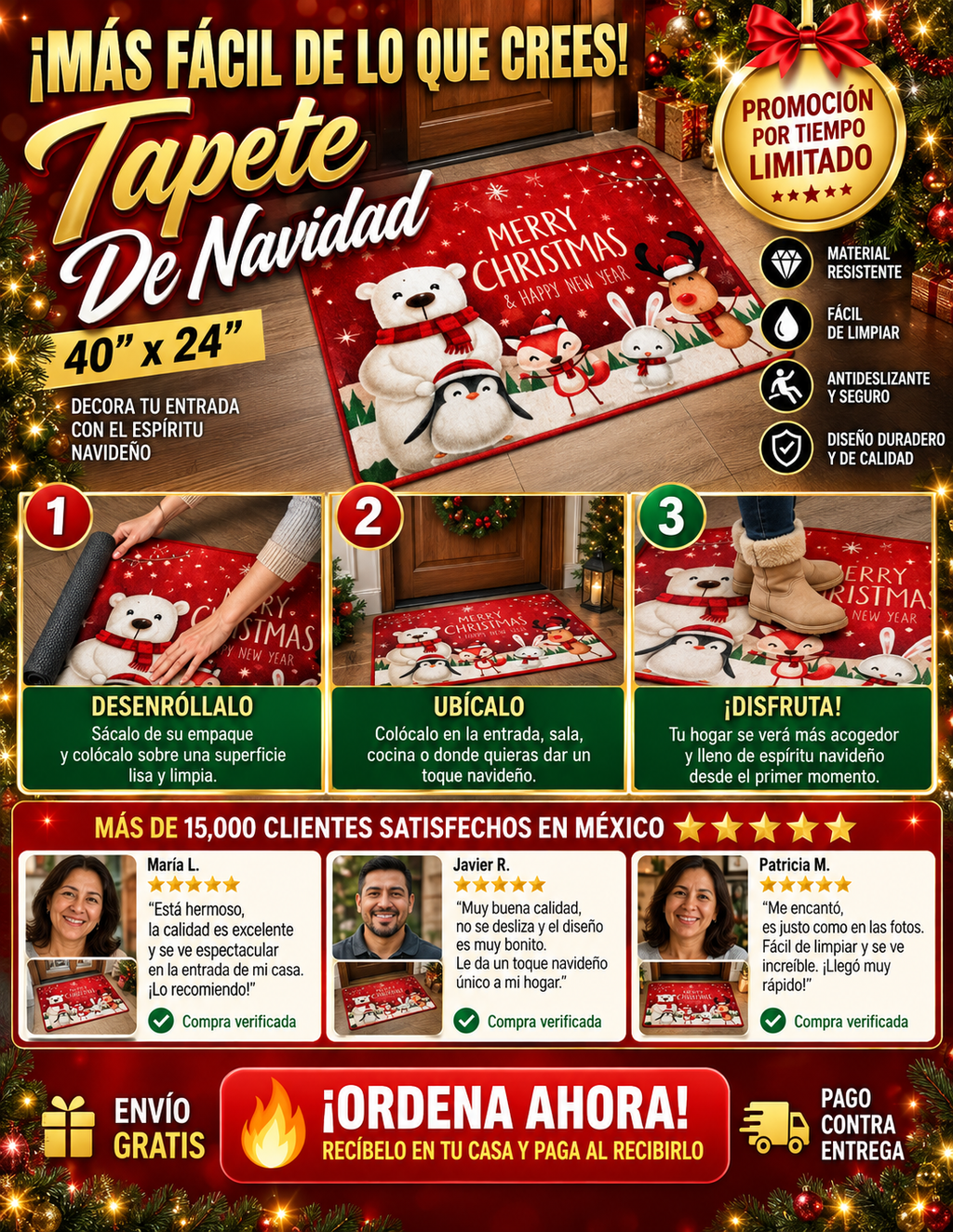 Tapete Navideño Antideslizante Premium Decoración