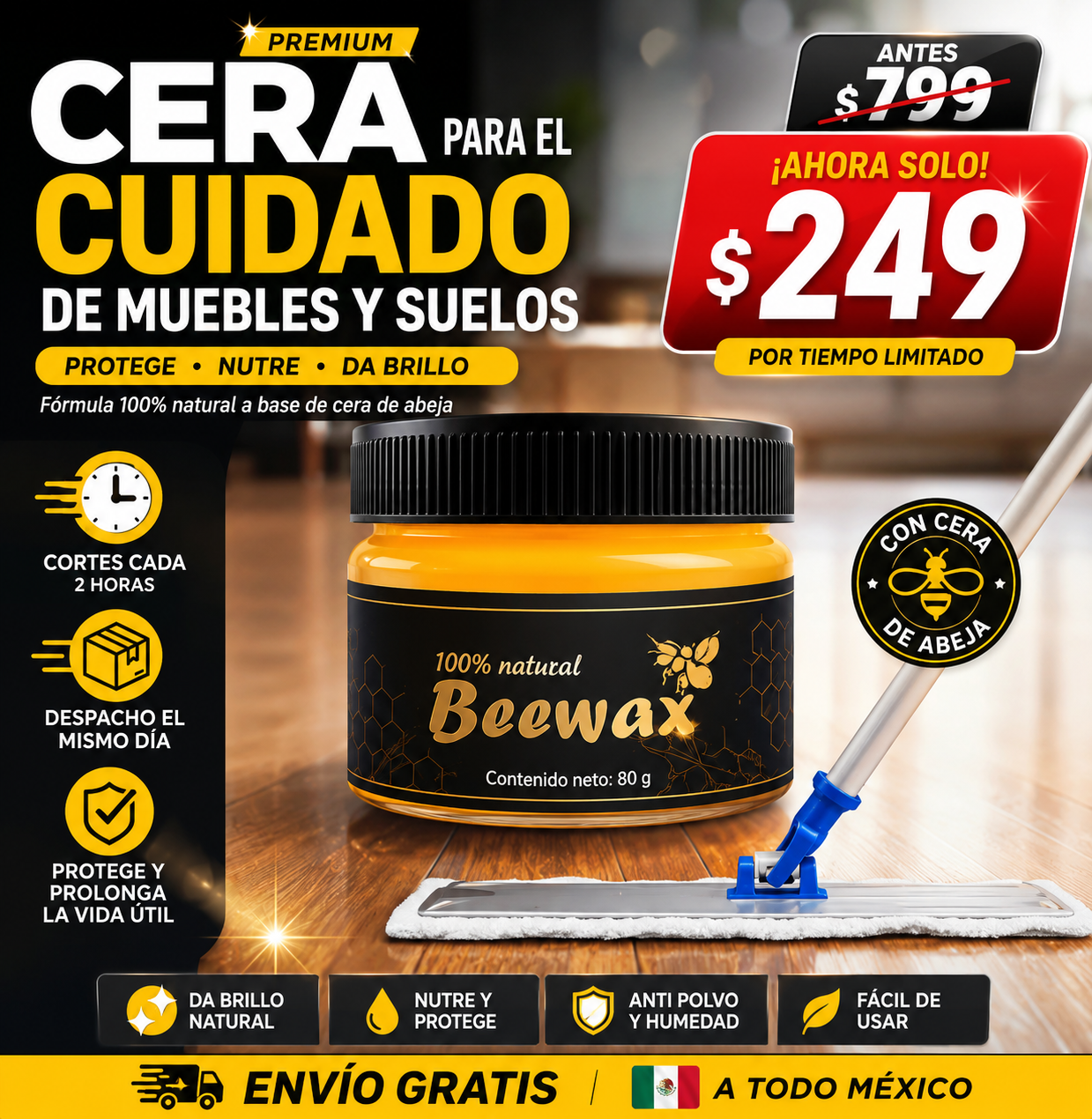 BEEWAX Cera Renovadora de Madera — Muebles como nuevos sin gastar en restauración