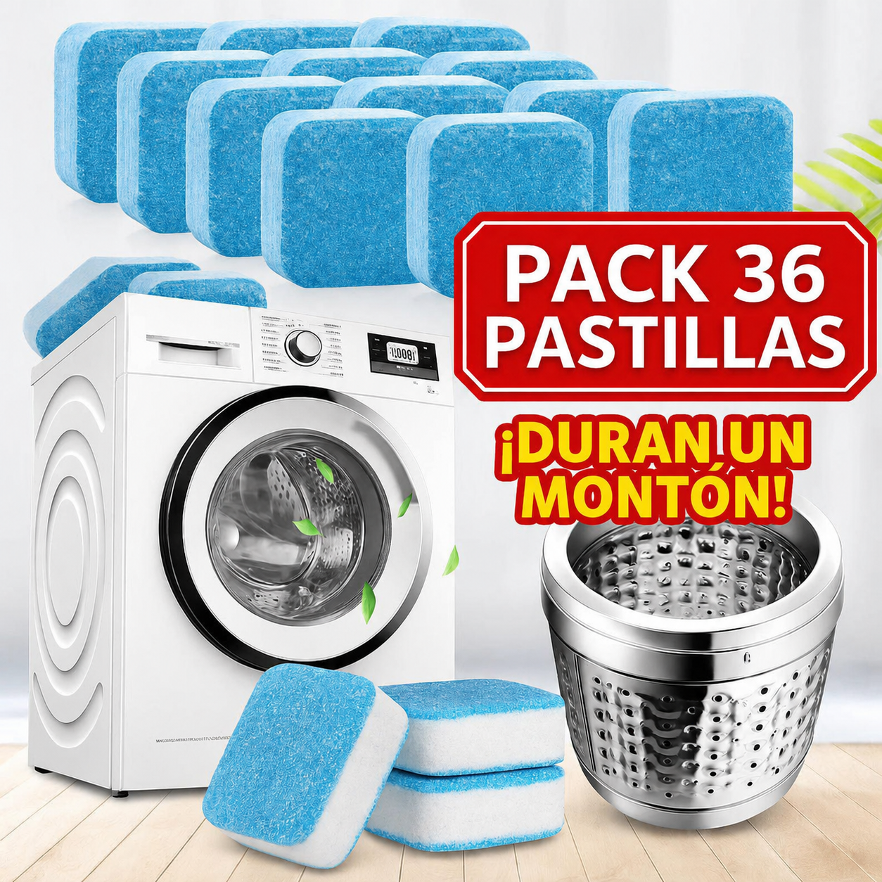 Deja tu lavadora como nueva  🔥 APROVECHA EL 3X1 SOLO POR HOY 🔥 Compra 1 pack y llévate 3 packs de 36 pastillas por precio especial.