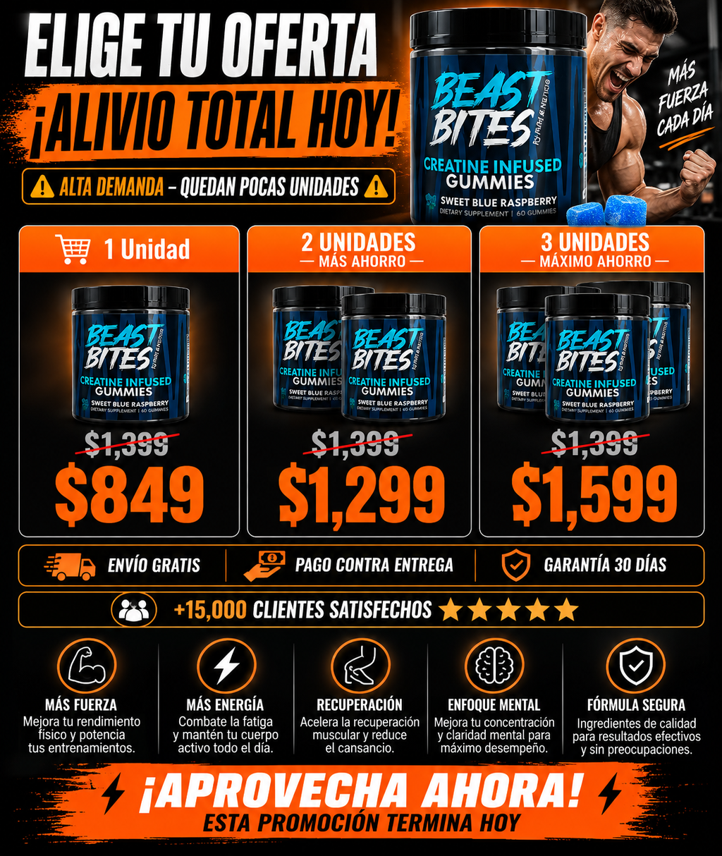 Creatina Beast Bites Gomitas Fuerza Muscular Pura