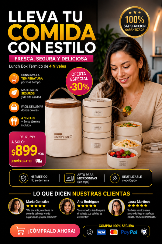 Lonchera Térmica de 3 Niveles – Mantén tu Comida Fresca y Sin Derrames