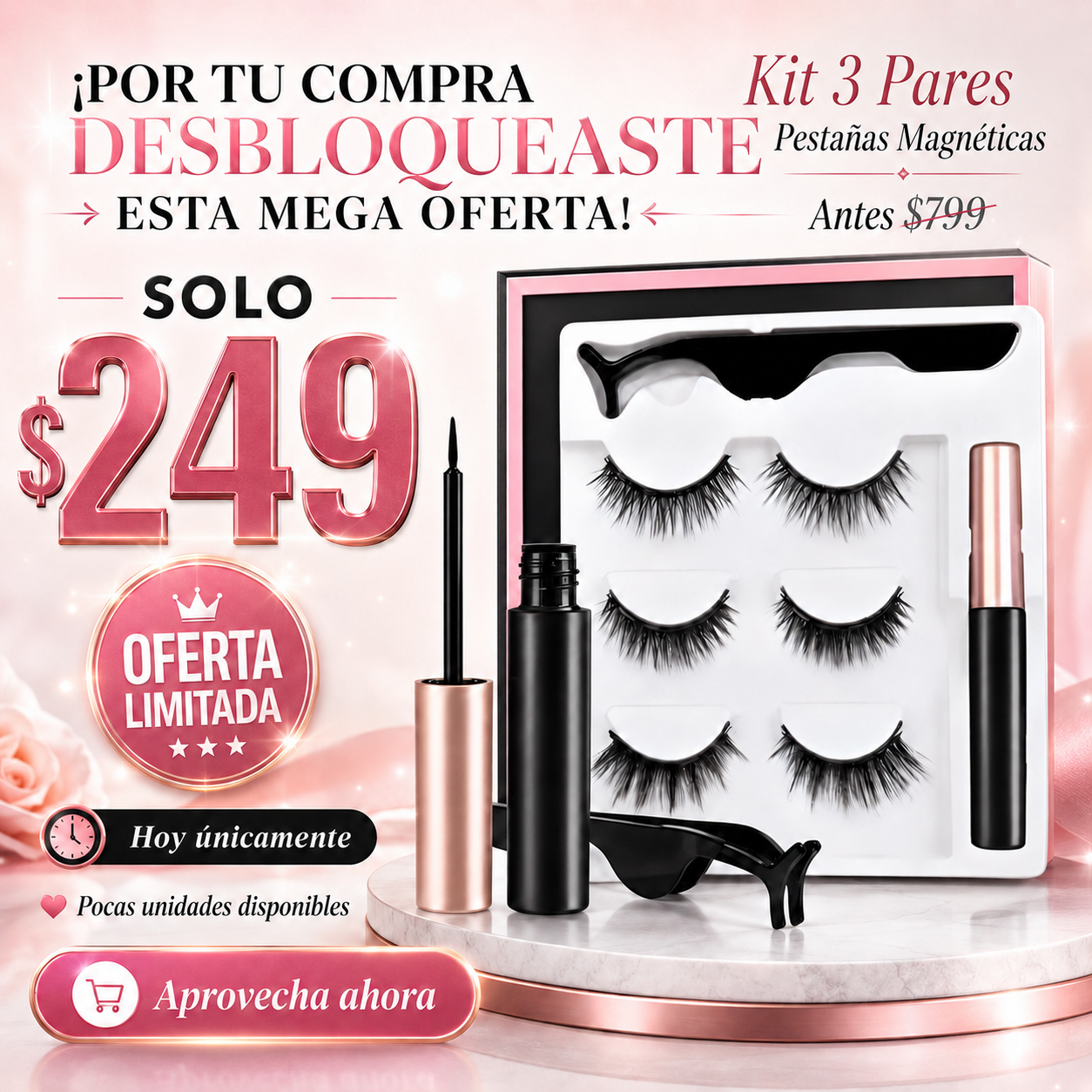 Kit 3 Pares Pestañas Postizas Magneticas