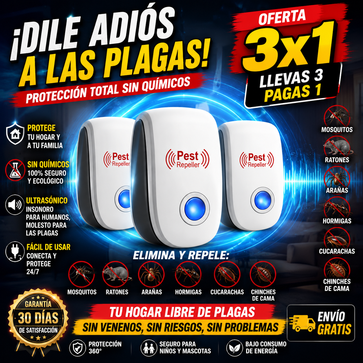 PROMO 3X1 | Repelente Ultrasonico para Insectos y Ratones- PROTEGE A TU FAMILIA Y MASCOTAS+EBOOK GRATIS PARA MINIMIZAR LAS PLAGAS🎁