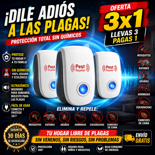 PROMO 3X1 | Repelente Ultrasonico para Insectos y Ratones- PROTEGE A TU FAMILIA Y MASCOTAS+EBOOK GRATIS PARA MINIMIZAR LAS PLAGAS🎁