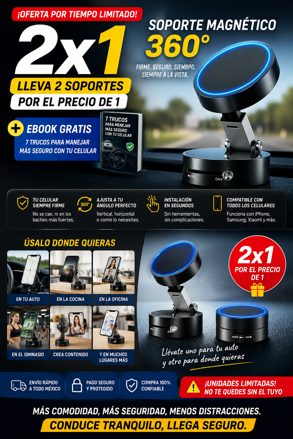 🚨 ¡NO MÁS CELULARES CAÍDOS MIENTRAS MANEJAS! 🚨 🎁 2X1 + EBOOK GRATIS | STOCK LIMITADO