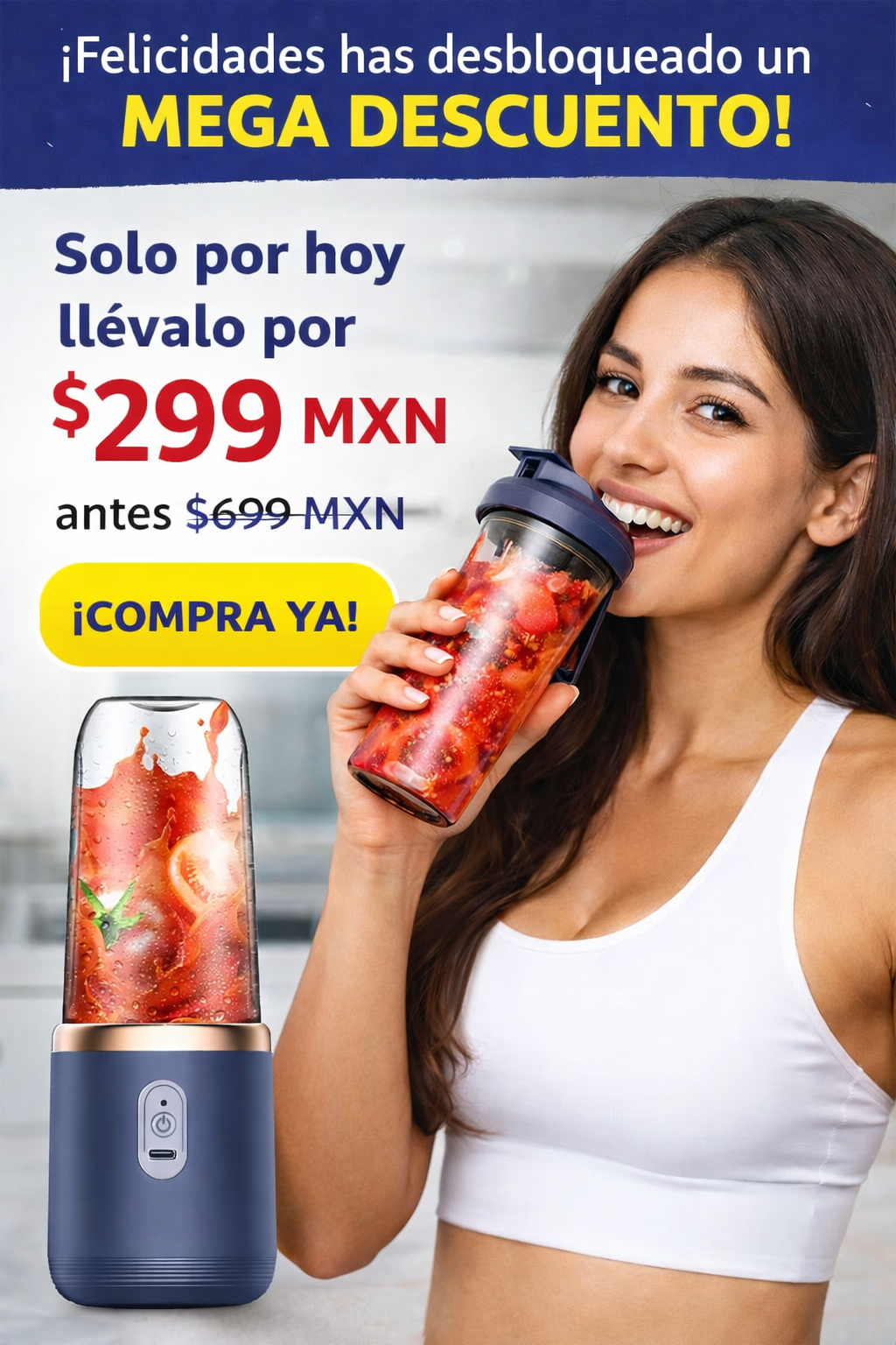 Mini Licuadora Portatil Con Vaso Elegant