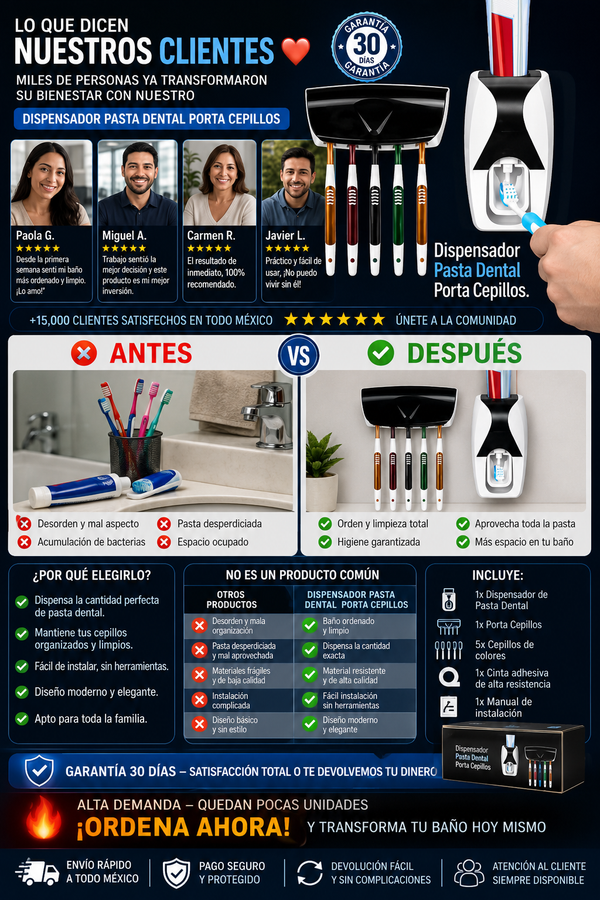 Dispensador Automático Pasta Dental Con Porta Cepillos