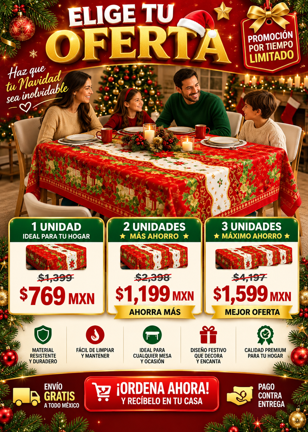 Mantel Navideño Decorativo Premium Calidad