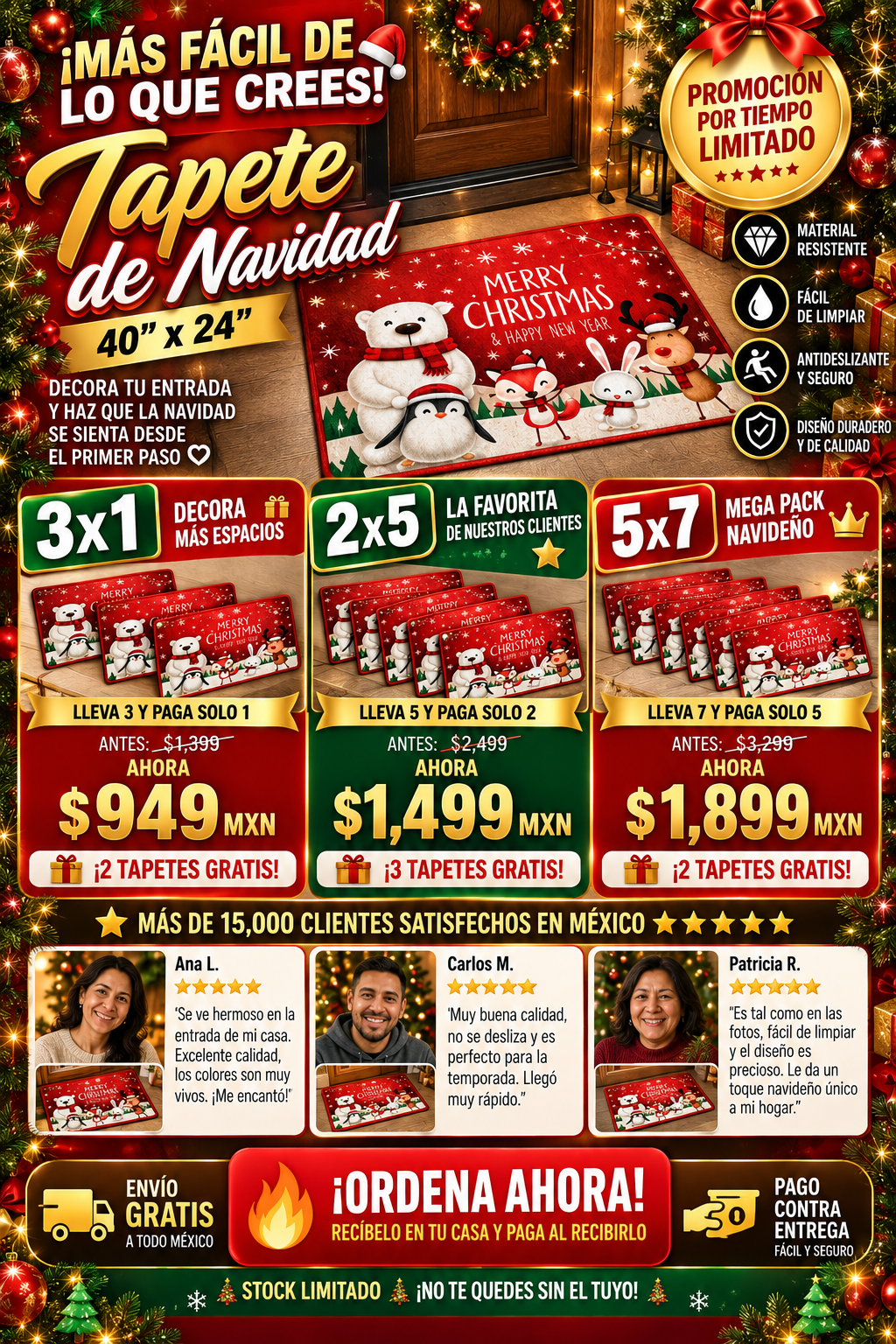 Tapete Navideño Antideslizante Premium Decoración