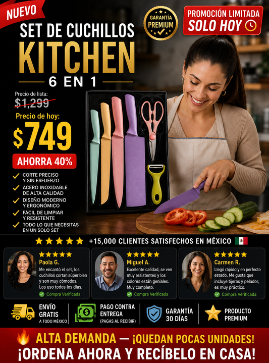 Set Cuchillos de Cocina 6 en 1 Premium Profesional