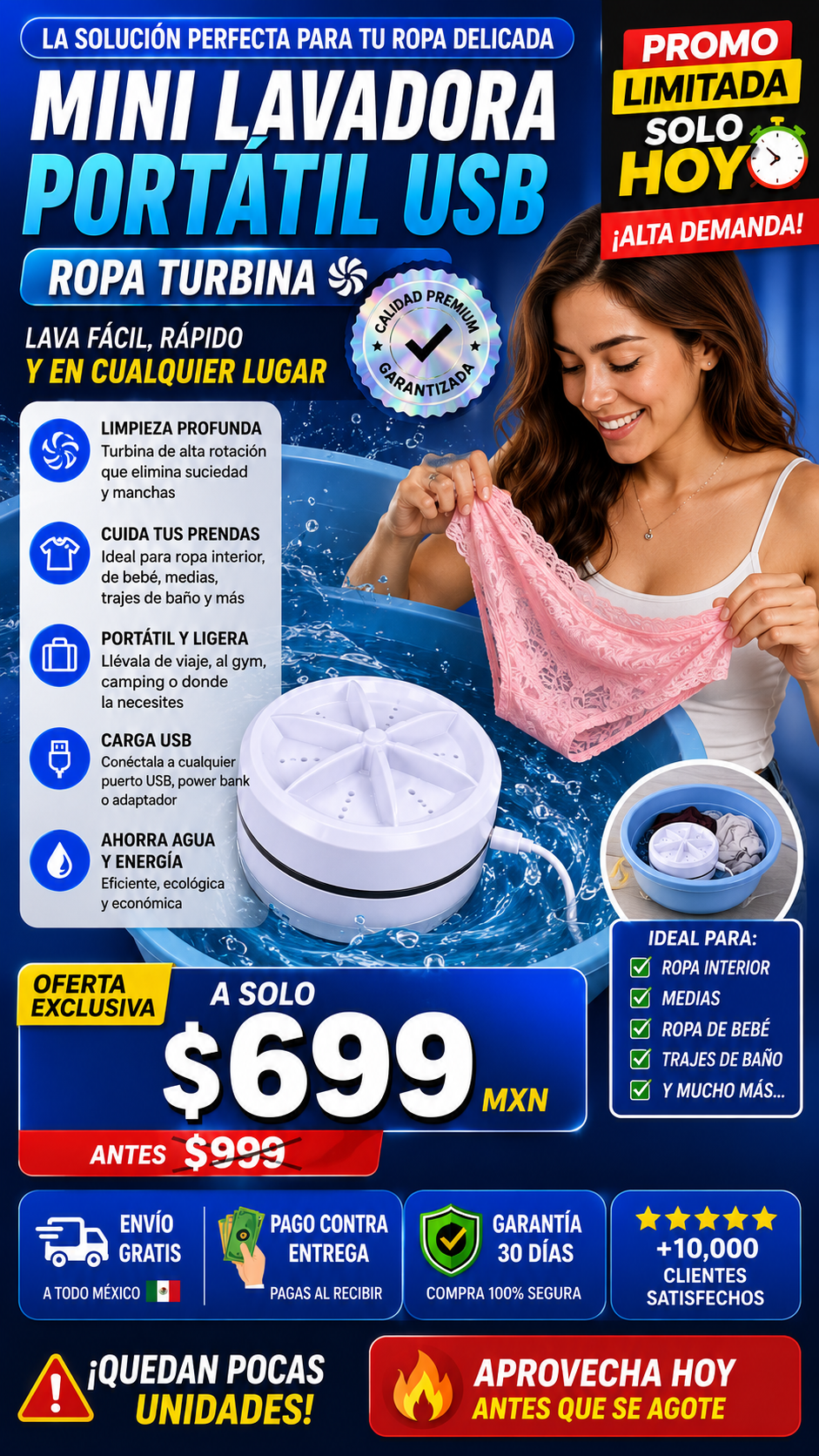 Mini Lavadora USB Portátil 2 en 1 – Lava Ropa Delicada Sin Tallar a Mano