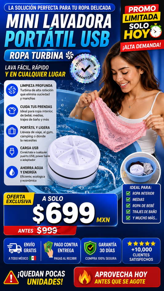 Mini Lavadora USB Portátil 2 en 1 – Lava Ropa Delicada Sin Tallar a Mano