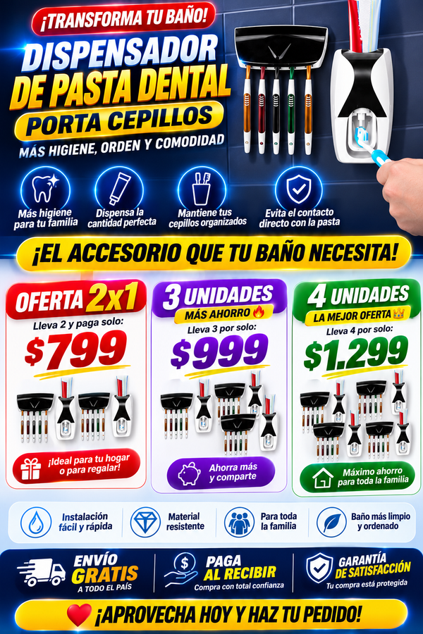 Dispensador Automático Pasta Dental Con Porta Cepillos