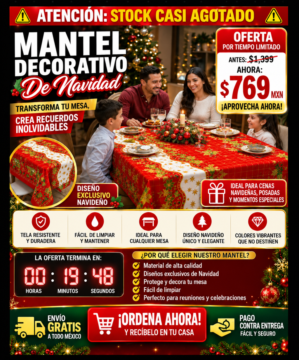 Mantel Navideño Decorativo Premium Calidad