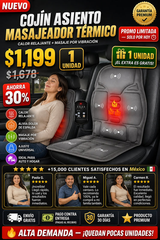 ¿Dolor de espalda al conducir? Asiento Masajeador con Calor para Auto - imagen 1