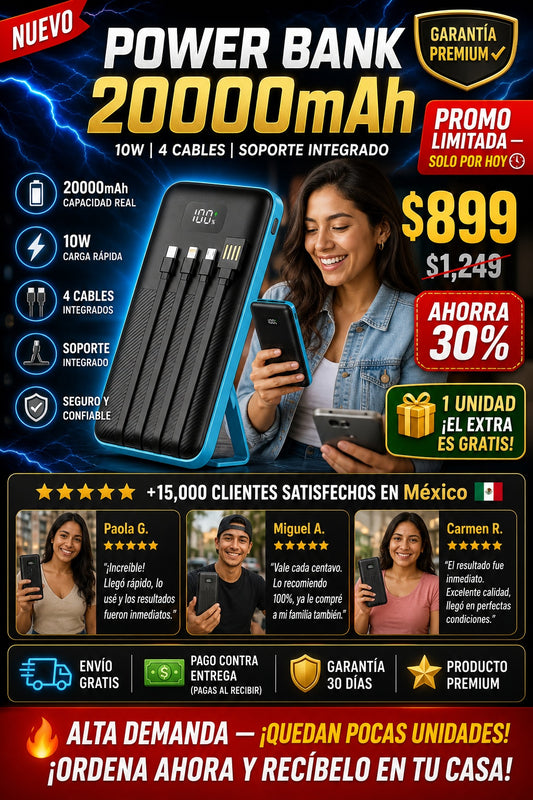 Power Bank 20000mah 10w 4 Cables Integrados - imagen 1
