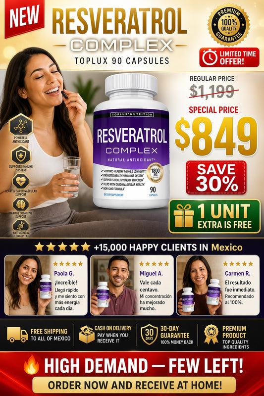 Suplemento Resveratrol Complex Toplux 90 Cápsulas - imagen 1
