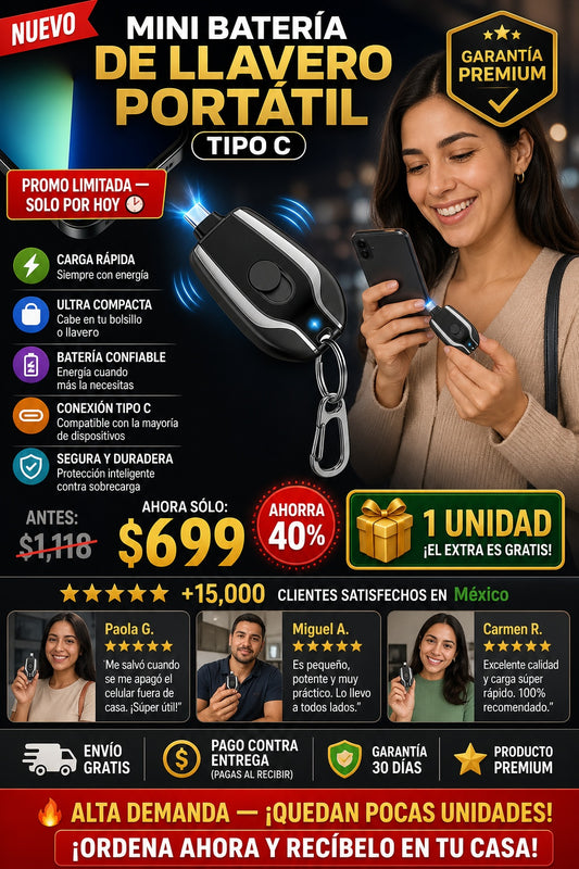 Mini Bateria De Llavero Portatil Tipo C - imagen 1