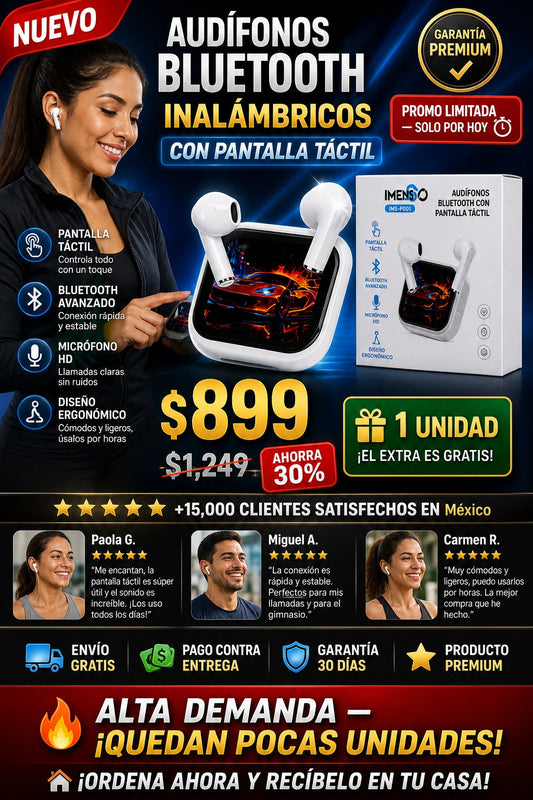 Audífonos Bluetooth Inalámbricos con Pantalla Táctil - imagen 1